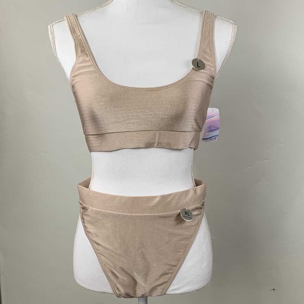 Light gold ribbed high-waist bikini